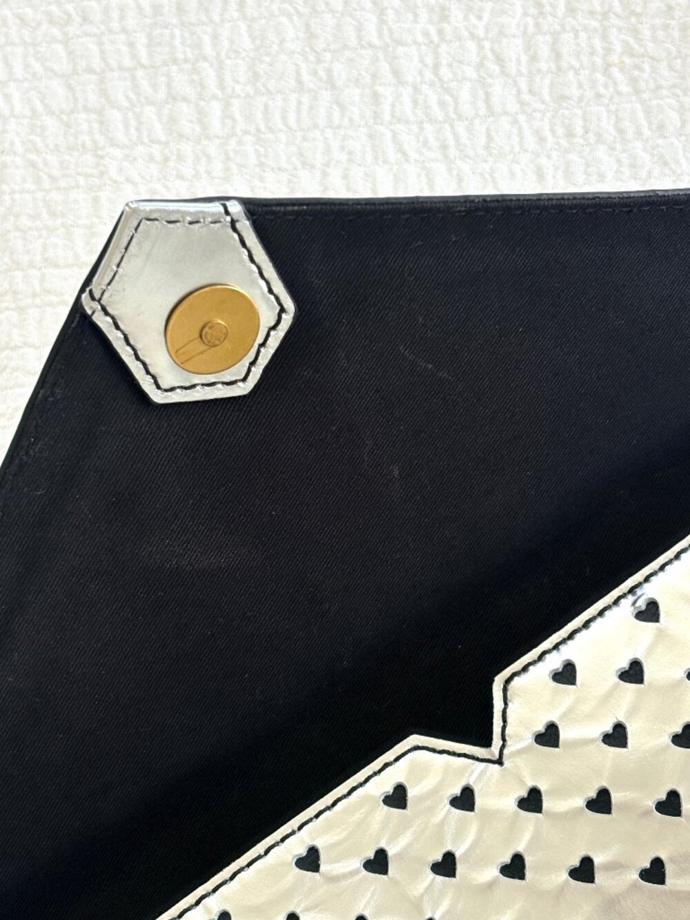 J. Crew Silver Leather Envelope Clutch with Cutout Hearts - Picture 13 of 14